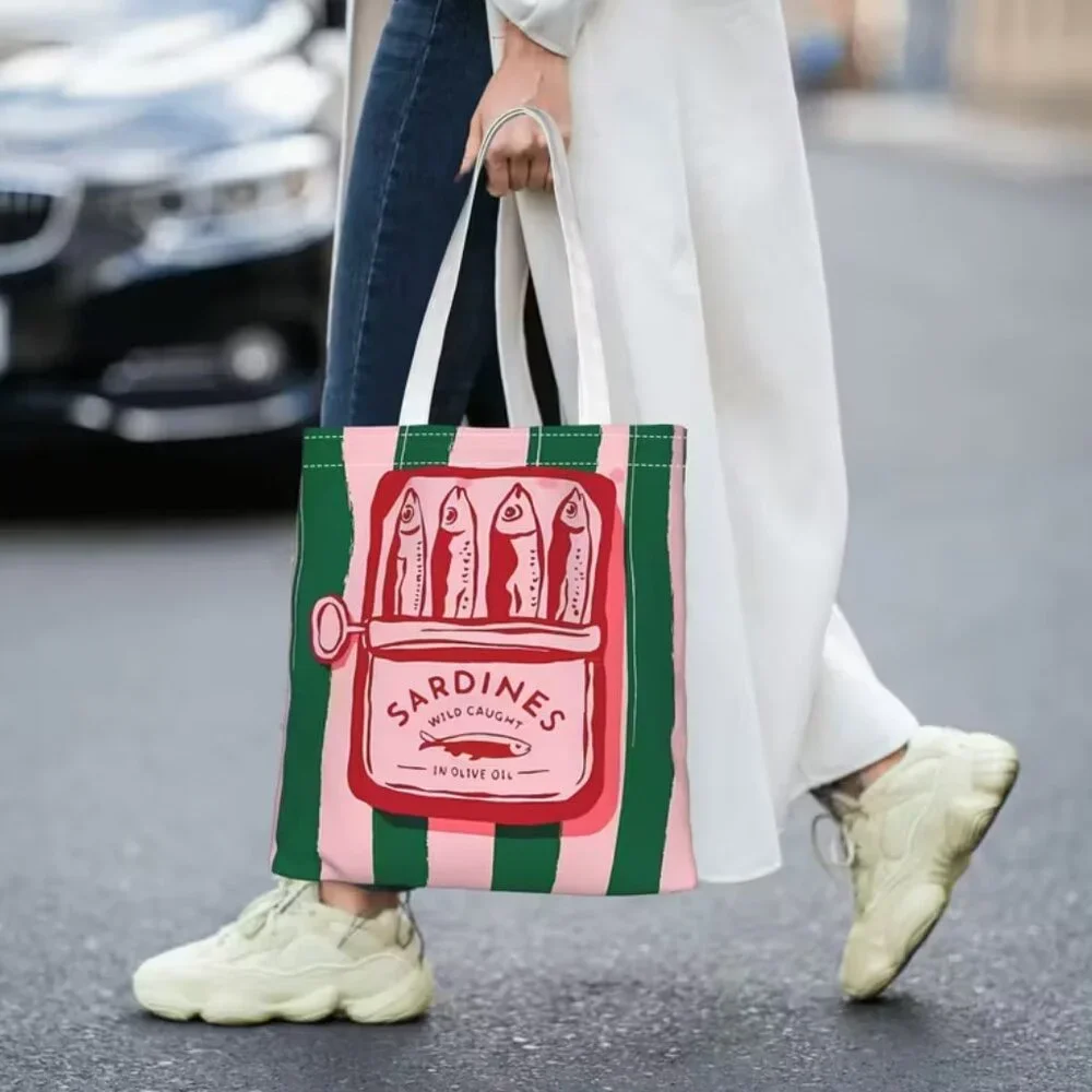 “Can of Sardines” Canvas Shoulder Tote Book Bag (BRAND-NEW &‎ SUPER CUTE!)